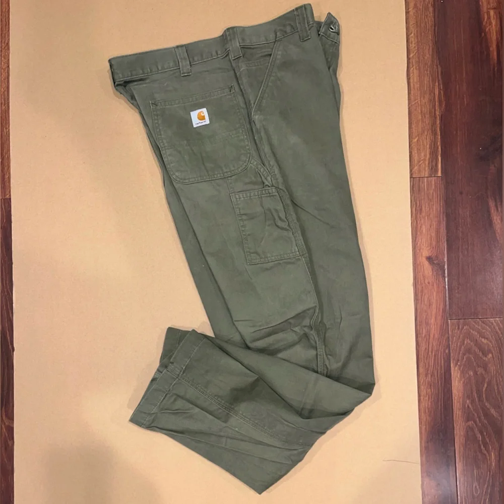 Mens Army Green Carhartt Carpenter Pants Size 38 x 34 Relaxed Fit - Picture 5 of 16
